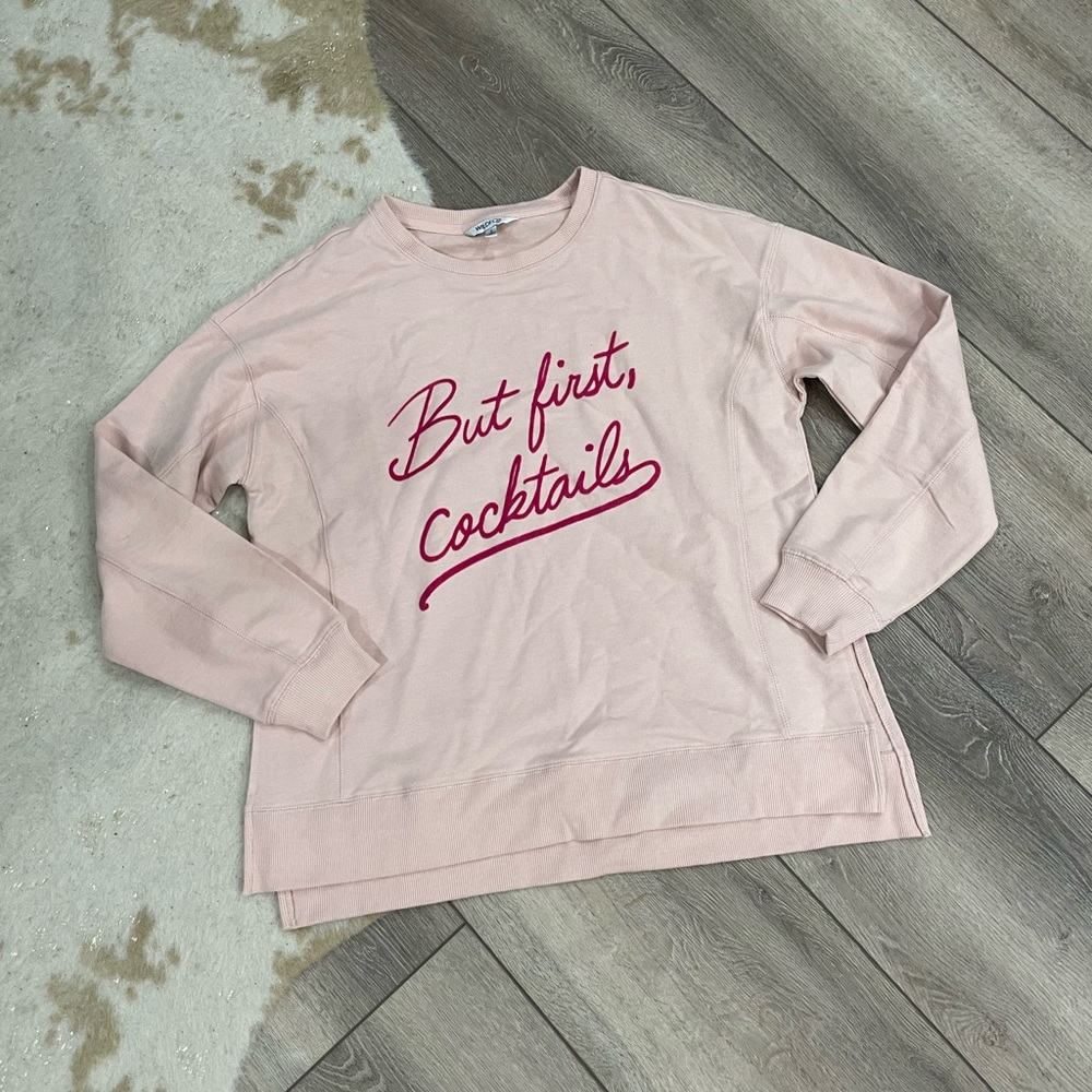 Wildfox but first cocktails pink sweatshirt